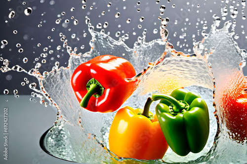 Farm to Table. Close-Up of Freshly Picked Bell Pepper . splash of water	