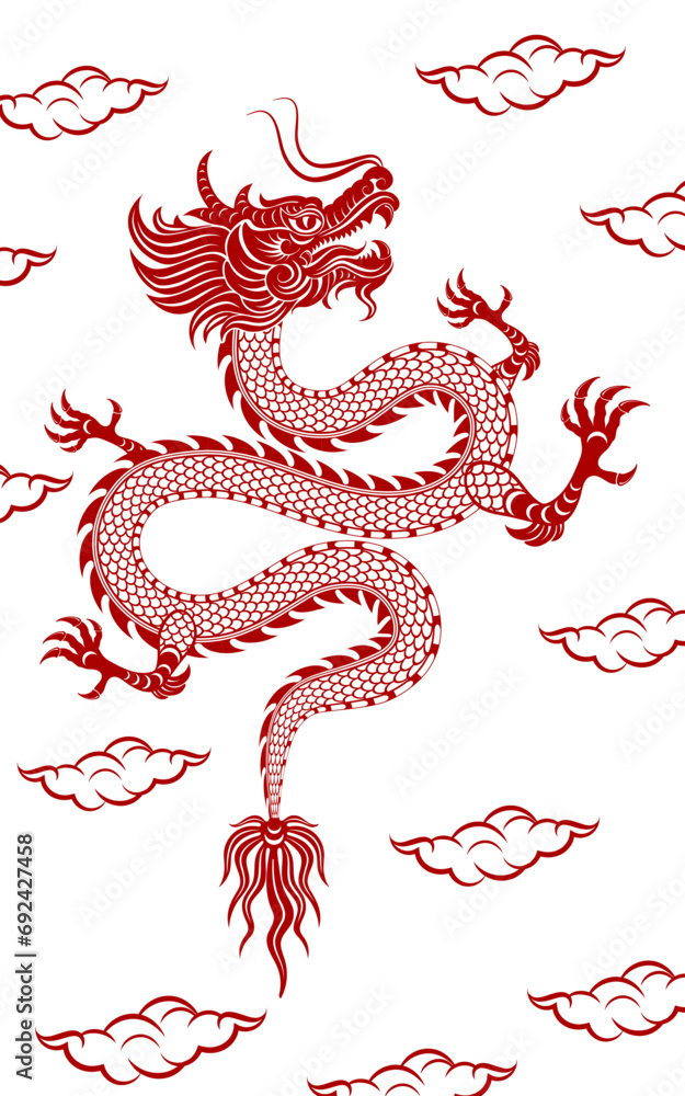 Traditional red Chinese Dragon - obrazy, fototapety, plakaty 