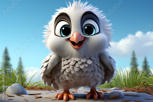 a 3d cartoon little eagle