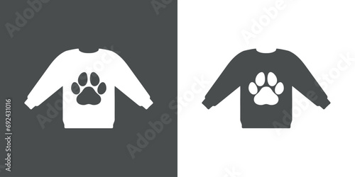 Logo pet friendly. Silueta de suéter feo de navidad con estampado de zarpa de perro o gato para su uso en tarjetas y felicitaciones