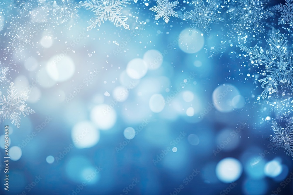 Obraz premium Bright holiday background with bokeh and snowflakes. New Year and Christmas