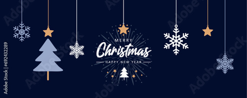 merry christmas greeting card with hanging decoration vector illustration