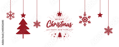 merry christmas greeting card with hanging decoration vector illustration