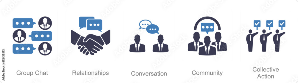 A set of 5 Community icons as group chat, relationships, conversation A set of 5 Community icons as group chat, relationships, conversation
