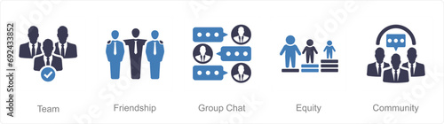 A set of 5 Community icons as team, friendship, group chat