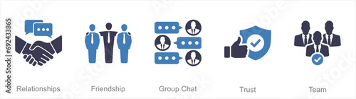 A set of 5 Community icons as relationships, friendship, group chat