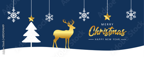 christmas greeting card with deer in forest vector illustration