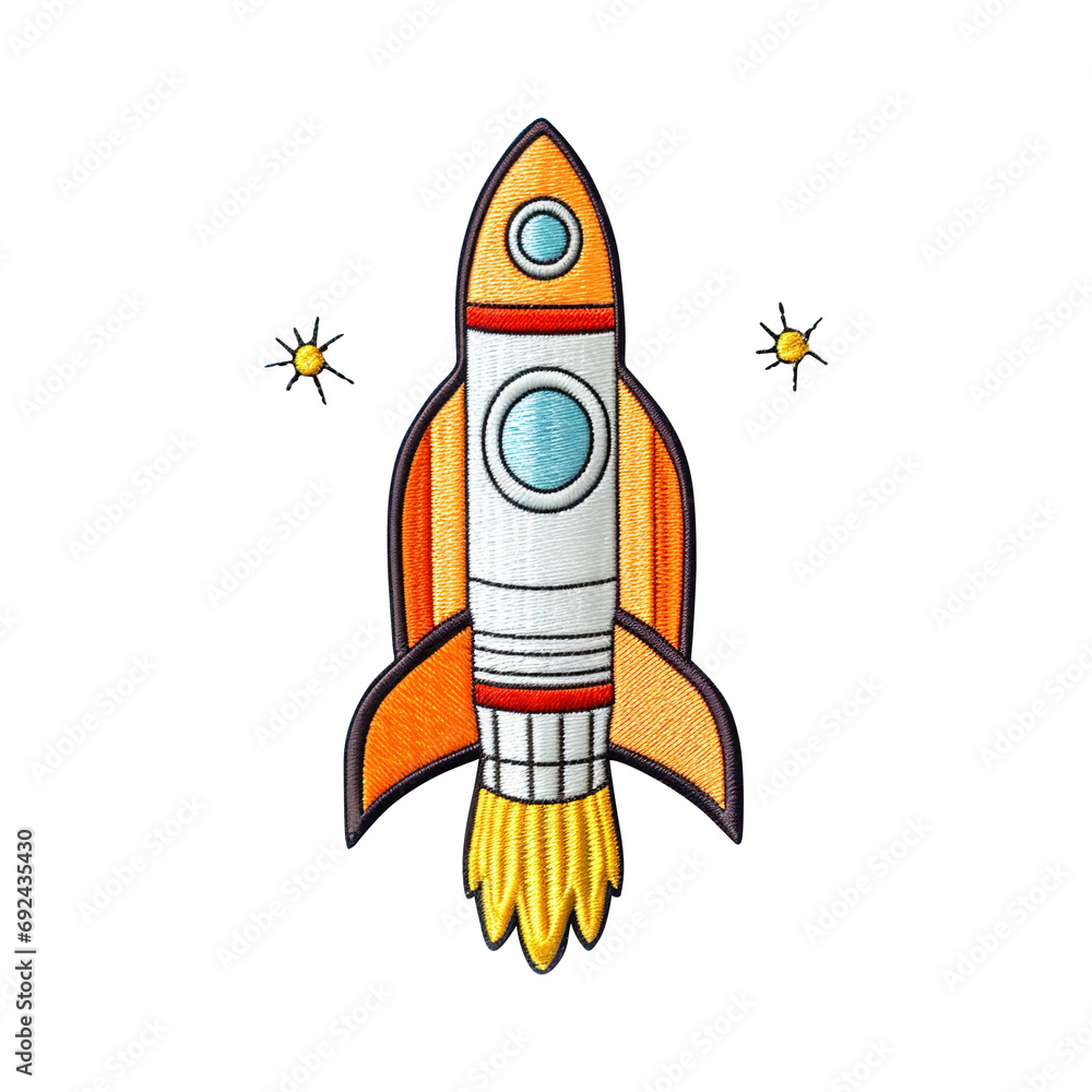 embroidered rocket patch badge isolated on transparent background Remove png, Clipping Path, pen tool embroidered rocket patch badge isolated on transparent background Remove png, Clipping Path, pen tool