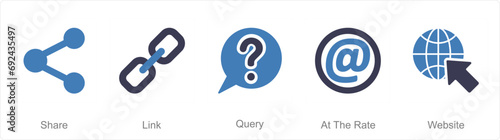 A set of 5 Contact icons as share, link, query, at the rate