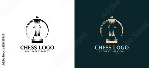 Vintage classic quenn chess logo design template, chess sport logo photo