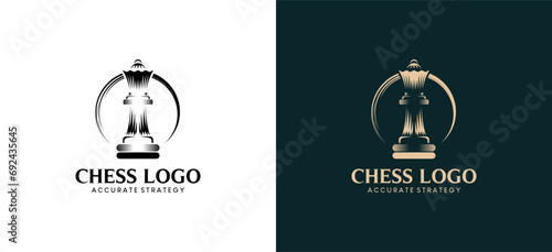 Vintage classic quenn chess logo design template, chess sport logo