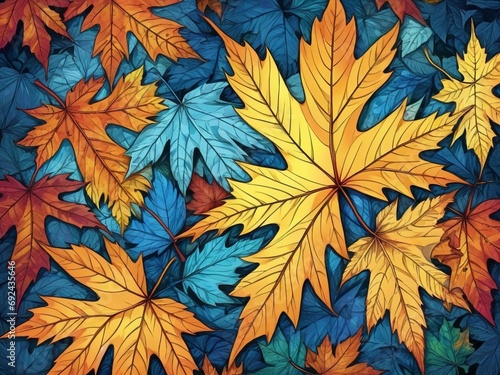 a close up of a leaf on a tree, colorful leaves, autumn leaves background, fractal leaves, flying leaves on backround