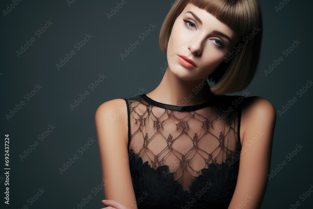 Stylish french woman with modern short haircut Stylish french woman with modern short haircut