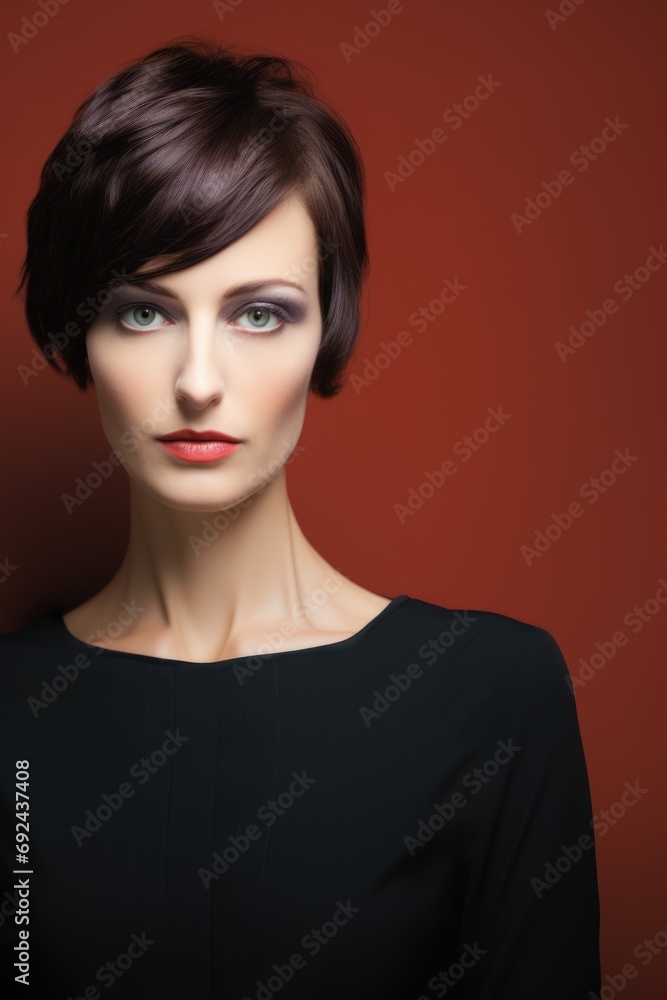 Stylish french woman with modern short haircut Stylish french woman with modern short haircut