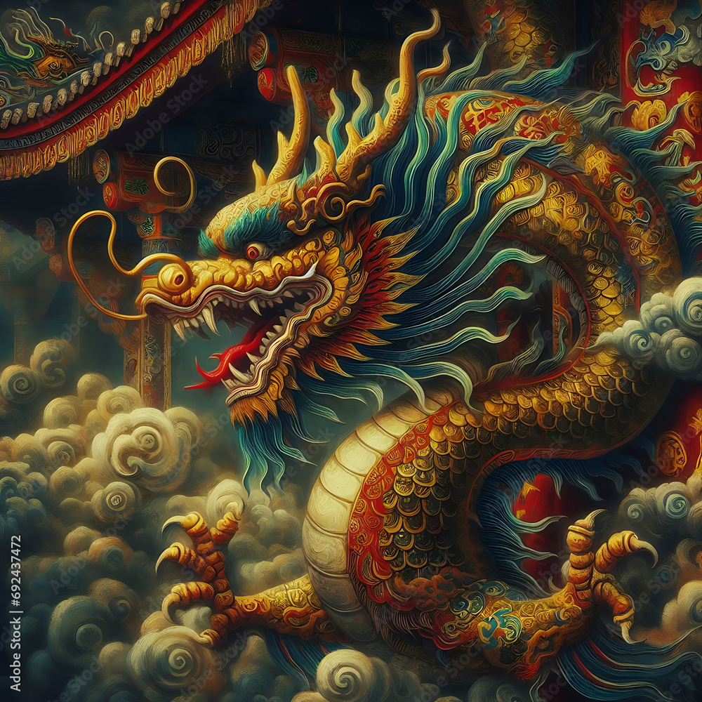 Fototapeta premium Asian dragon image oil painting style