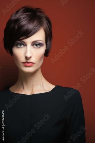 Stylish french woman with modern short haircut