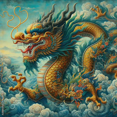 Wallpaper Mural Asian dragon image oil painting style Torontodigital.ca