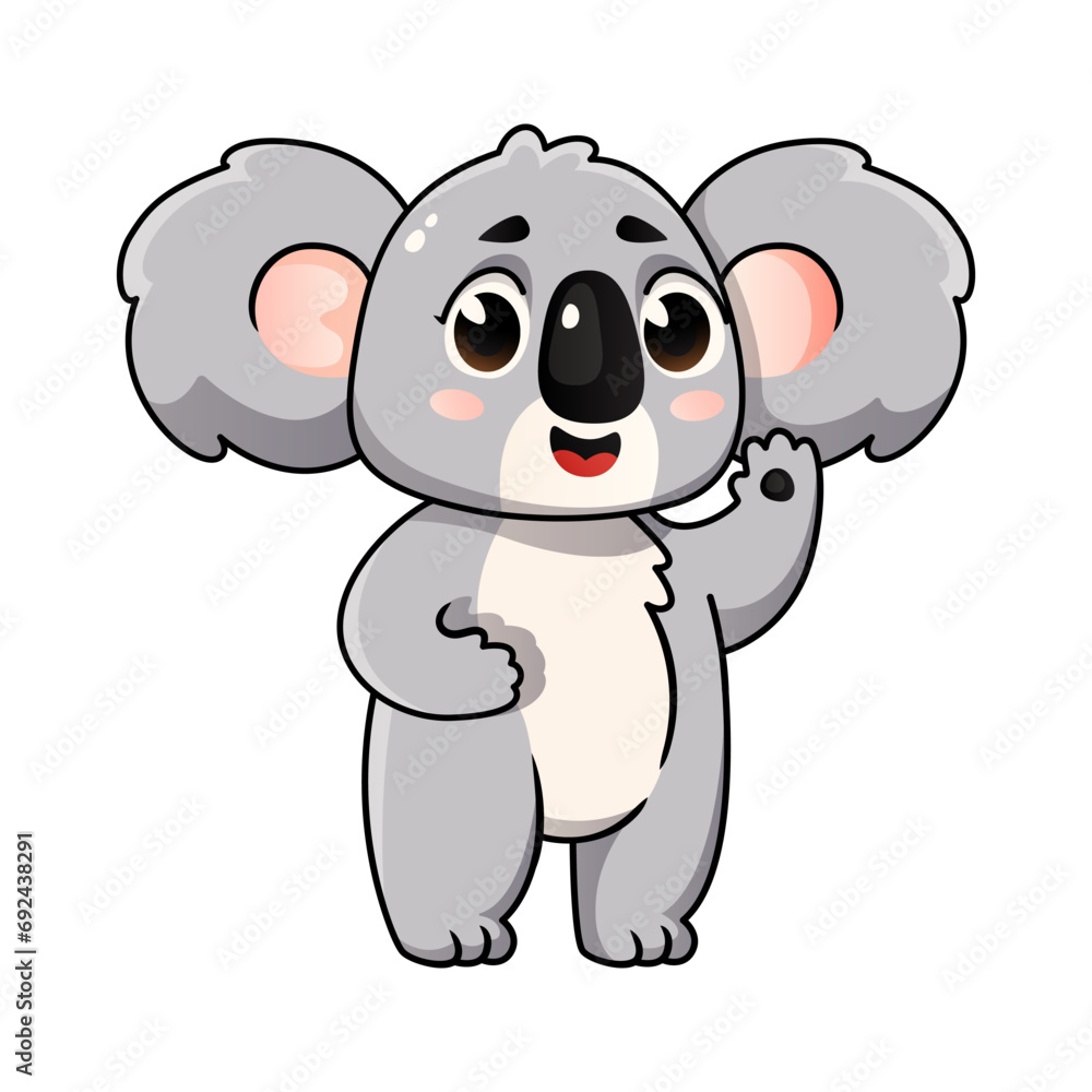 Naklejka premium Cute koala waving its paw, a vector cartoon character.
