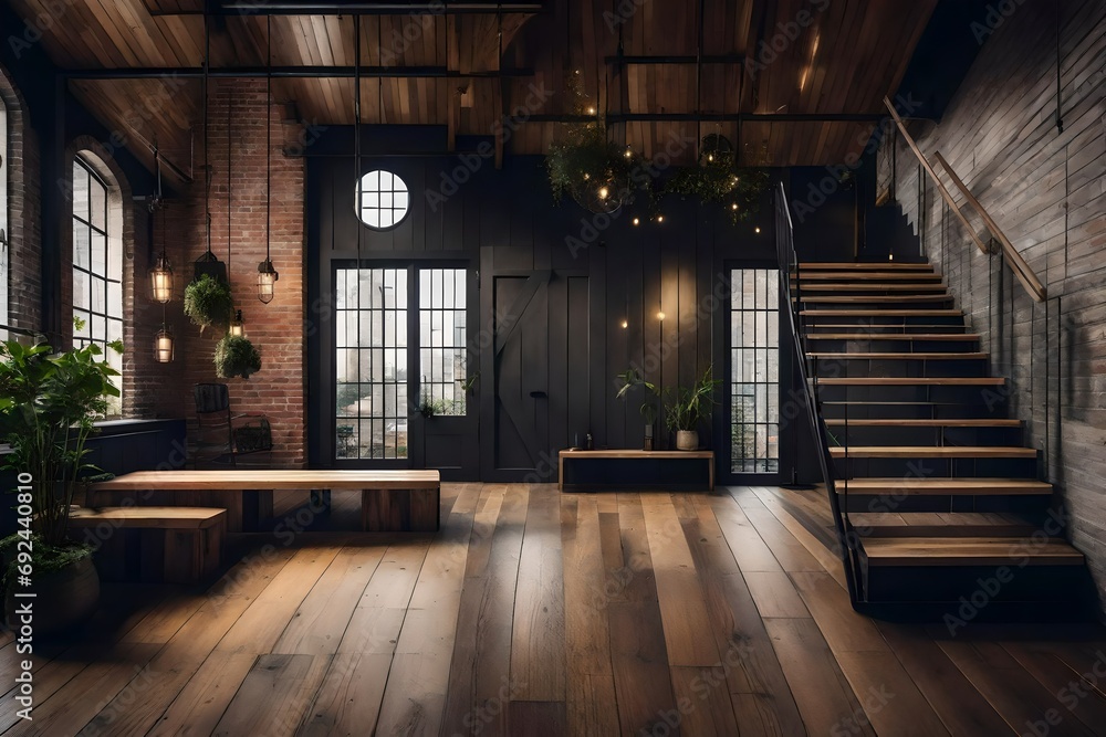 Loft Entrance Hall with Staircase and Wooden Bench