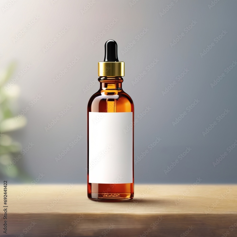 Dropper bottle for medicine or cosmetics liquid, blank generic product packaging mockup