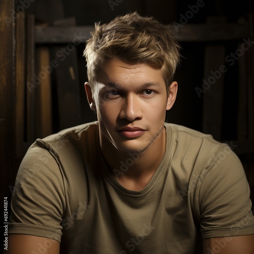  Men model photoshoot. He stands tall with a confident and commanding presence. His well-defined features exude strength and charm. Chiseled cheekbones complement a square jawline Ai generated image