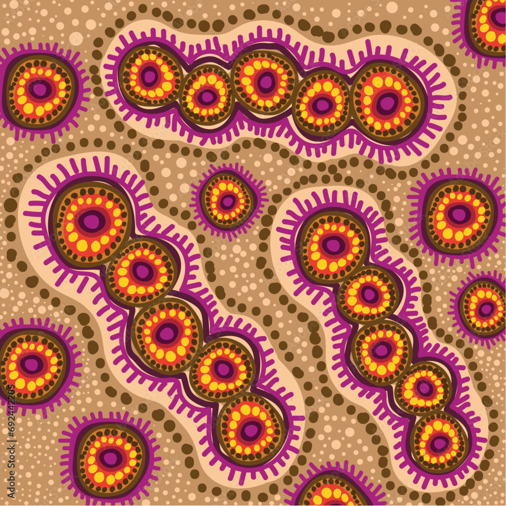 Vector dot art with aboriginal influence as background