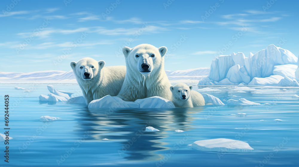 Polar Bear Family on an Ice Floe in the Arctic