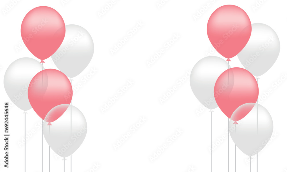 Festive banner with pink confetti and balloons