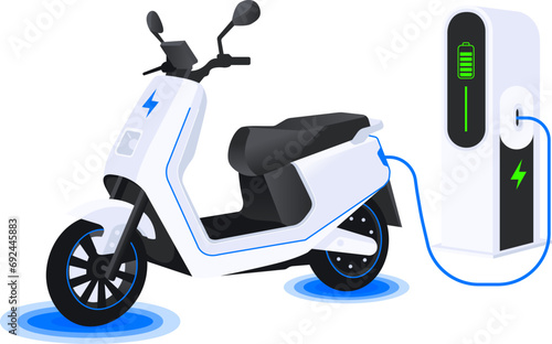 Electric Motorcycle Technology Isolated Object Illustration