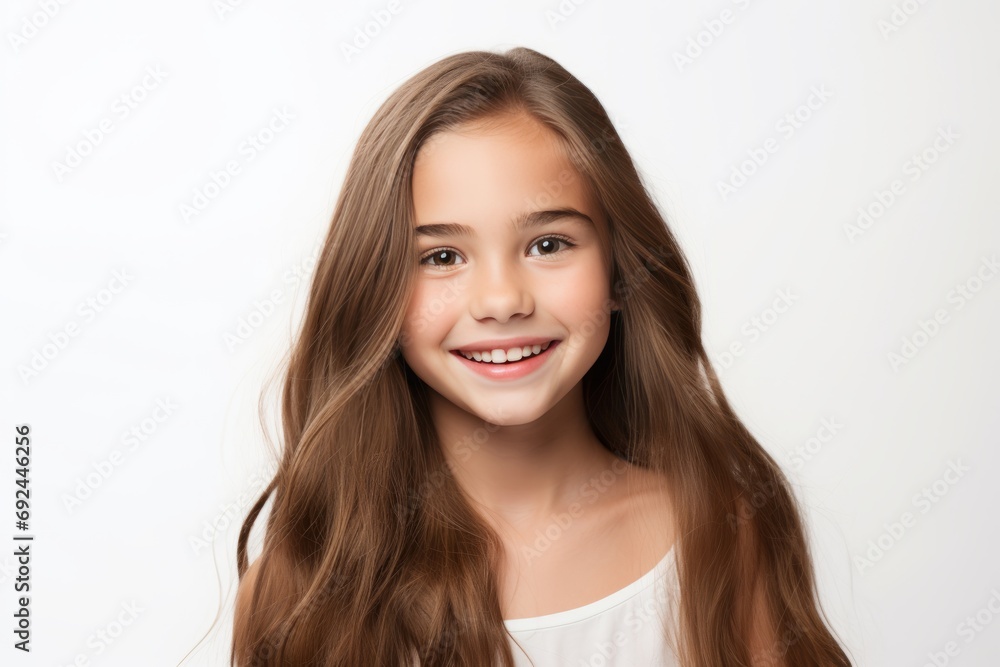 beautiful young smiling girl with clean teeth. isolated on white background