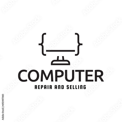 Desktop computer logo design isolated on white background