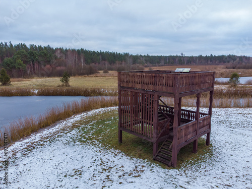 Birdwatching tower, Lithuania Dzukija Nation Park. The village of Zervynos is nearby. photo