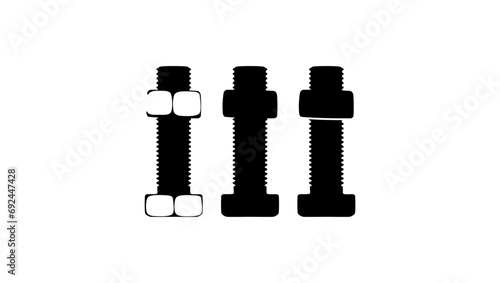 bolt and nut, black isolated silhouettes set