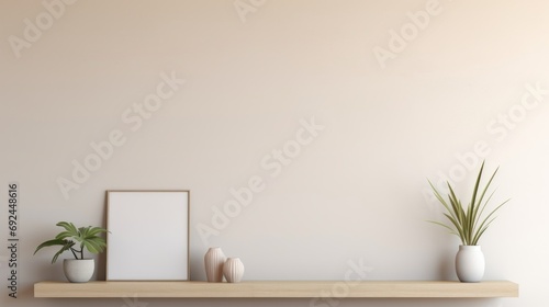 empty blank wall template with plant on the shelf mock up © medienvirus