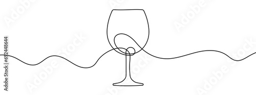 Continuous line drawing of wine glass. Single line wine glass icon.