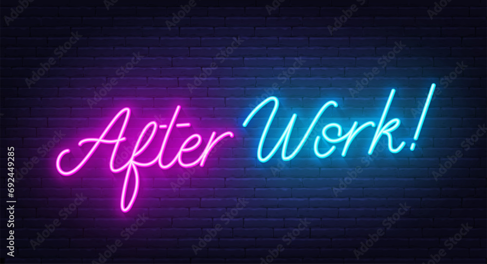 Foto After Work neon lettering on brick wall background