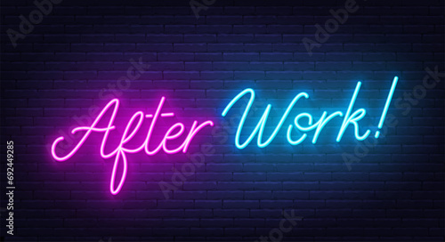 After Work neon lettering on brick wall background