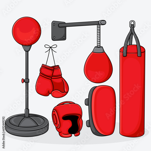 boxing equipment set, vector elements, illustration.