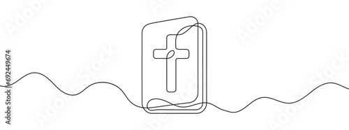 Continuous line drawing of Bible. Single line Bible icon.