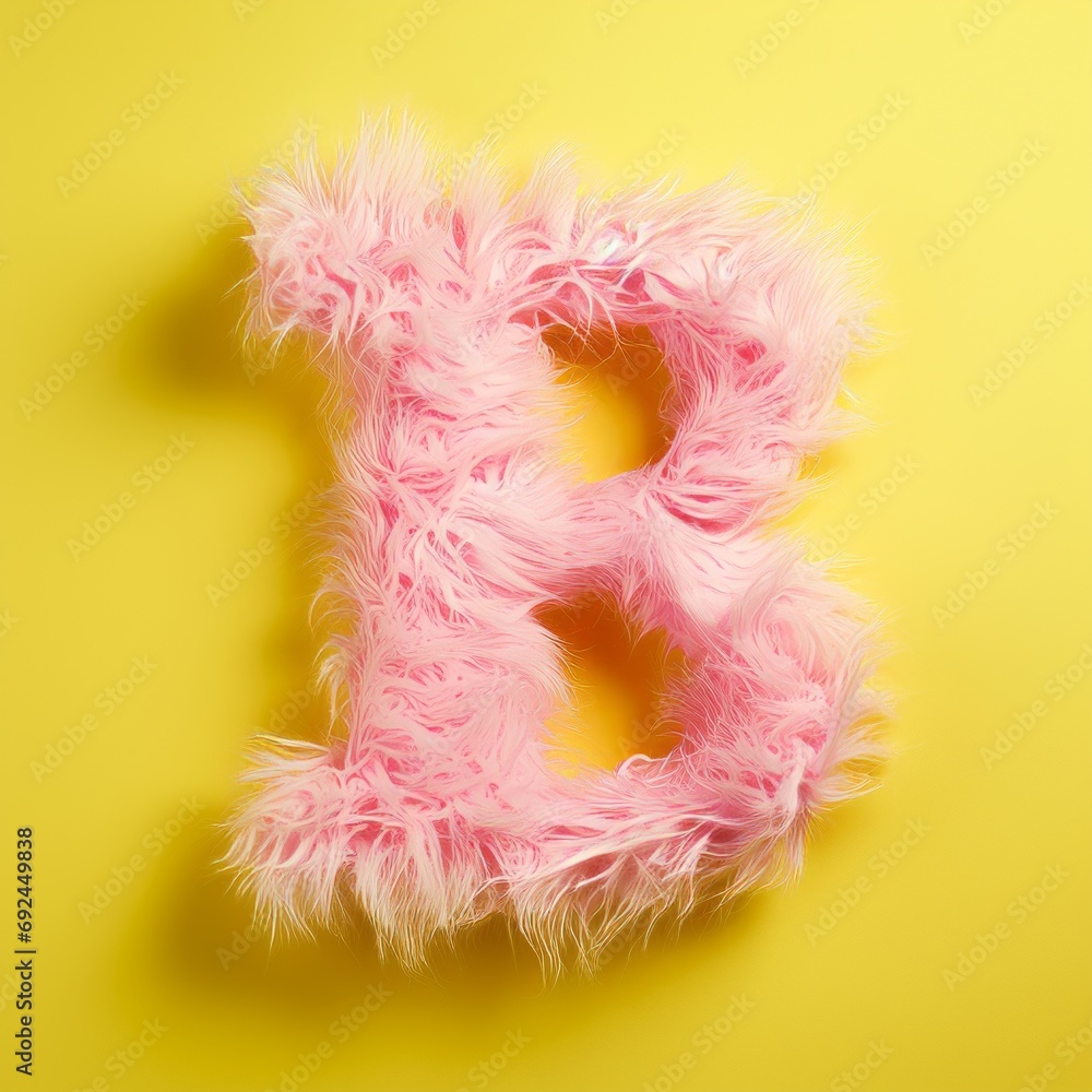 pink furry letter B on a yellow background