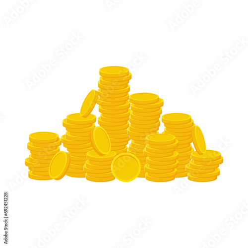 Flat illustration of pile of money coins on isolated background