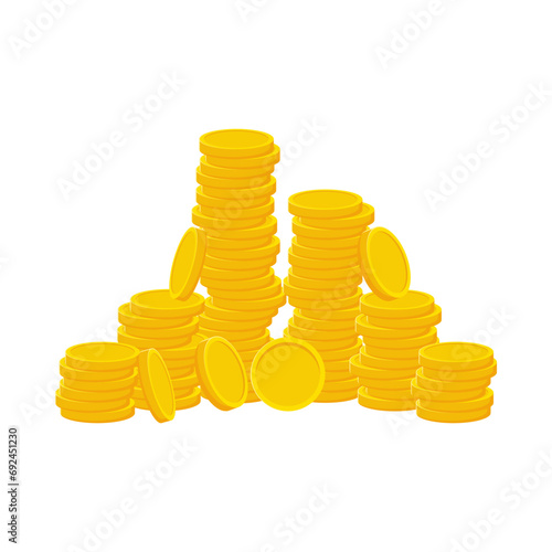 Flat illustration of pile of money coins on isolated background