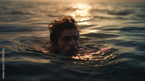 Young man sinking into the sea © Salman