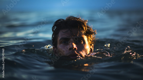 Young man sinking into the sea photo
