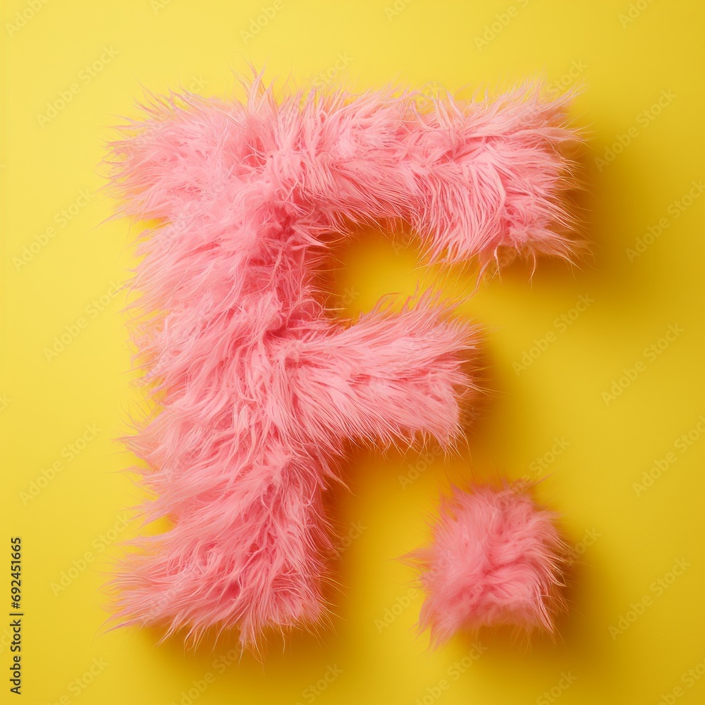 pink furry letter F on a yellow background