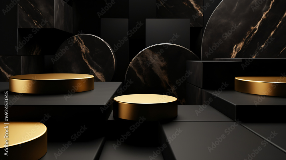 3d abstract black gold minimal modern geometric background