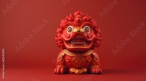 Festive lion bank wearing chinese lunar new year . savings and cost. Seasonal budget, with copy space