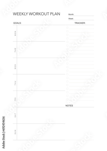 challenge plan, minimalistic daily, weekly planner printable template. habit, workout planning and to do list. printable planner, digital planner. A4 and letter size. Vector template. EPS 10 photo