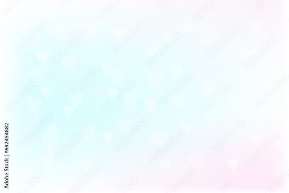 Romantic soft background with hearts, large abstract banner. Soft blue and pink color gradient.