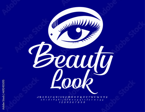 Vector advertising Icon Fashion Look. Stylish Cursive Font. Trendy Alphabet Letters and Numbers.